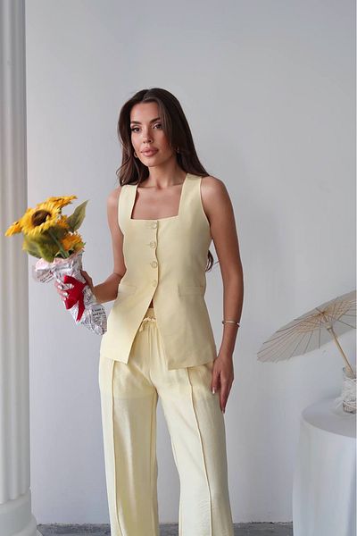 Neşeli Butik Women's Summer Vest Pants Double Linen Suit Nbg096