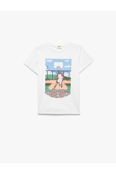 Koton New Season Cotton Short Sleeve Crew Neck Basketball Themed Printed T-Shirt