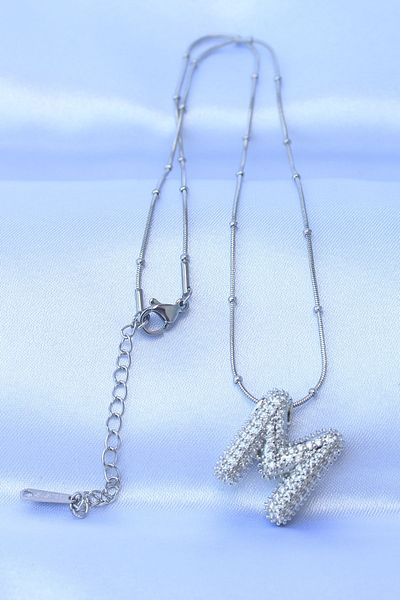 Skygo 316L Steel Chain Zircon Stone m Letter Silver Color Bubble Necklace - Tj-Bko8727