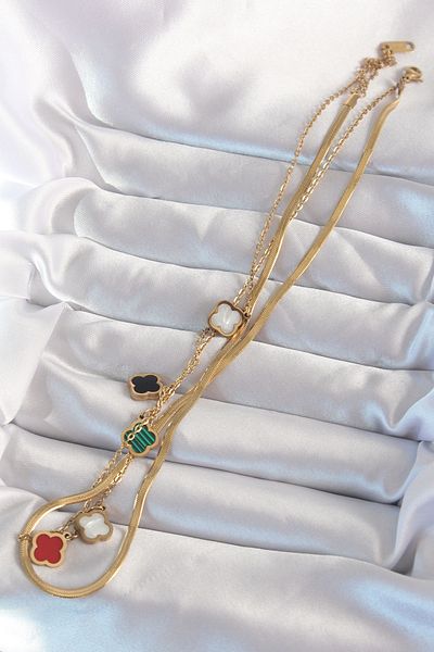 Skygo Gold Colored 316l Steel Italian Chain Enamel Clover Necklace - Tj-bko8973