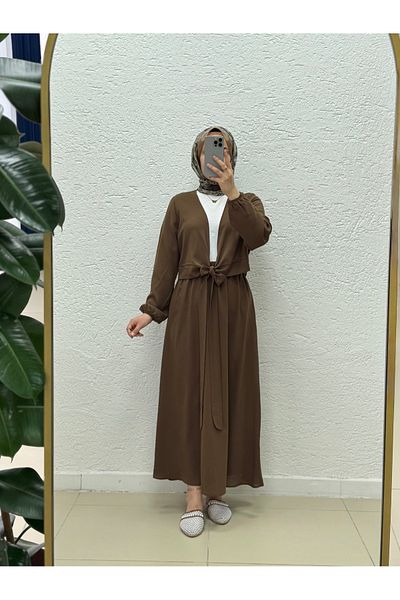 MİHRA STORE Nubola Tie Front Skirt Suit-As078 Brown