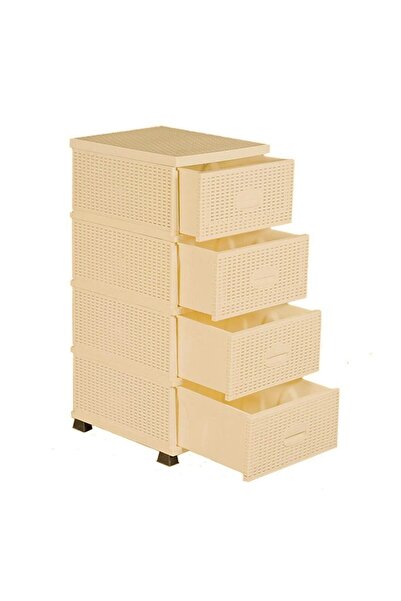 sterk Storage Cabinet Rattan 4 Drawers, 91x46x37.5 cm, Beige