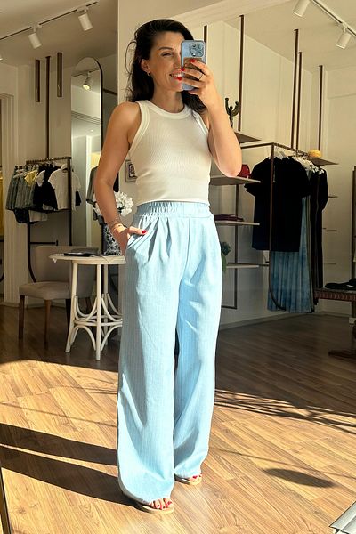 Unique Boutique Blue High Waist Striped Pants