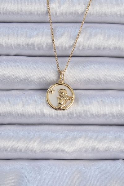 Skygo Gold Colored 316L Steel Zircon Stone Angel Necklace - Tj-Bko9085