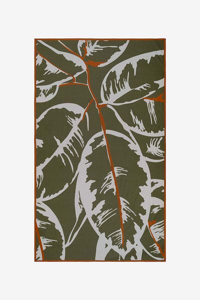 Barine Leaf Patterned Cotton Pareo & Sarong Oil Green
