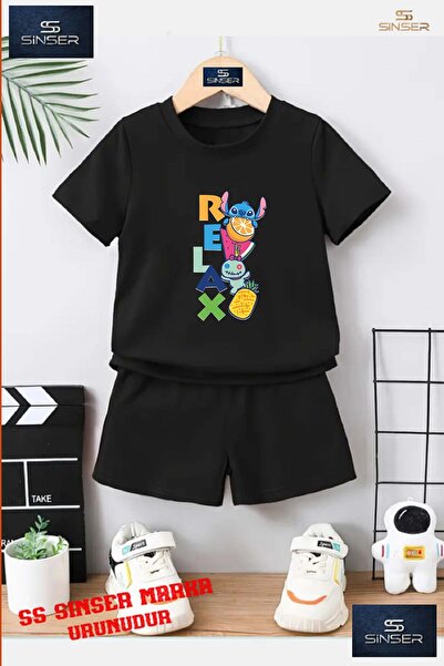 SS SİNSER Παιδικό UNISEX T-shirt με ειδική στάμπα "STICH RELAX WRITING" με λα...