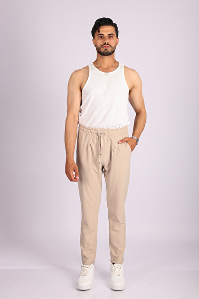 JAKOTTO Regular Cut Double Leg Men's Trousers with Elastic Waist