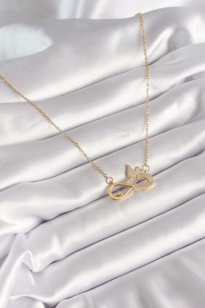 Skygo 316L Steel Gold Color Zircon Chain Stone Infinity Butterfly Model Women's Necklace - Tj-Bko8386