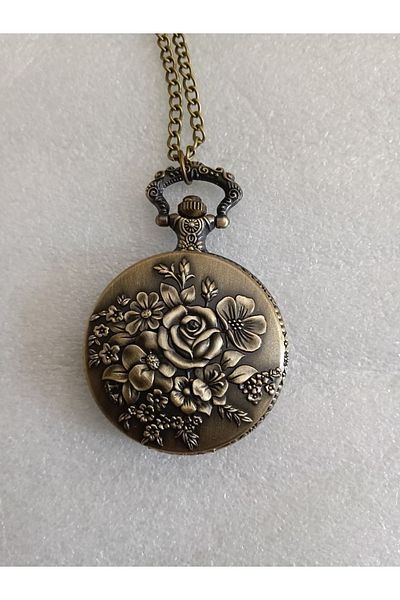 Butik Tülin Unisex Authentic Bronze Rose Flower Shackle Pocket Watch Necklace 4.5X47Cm Made in Thailand