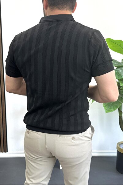 Edwox Ανδρικό μπλουζάκι με μοτίβο με ανοιχτό γιακά μαύρο Edw385