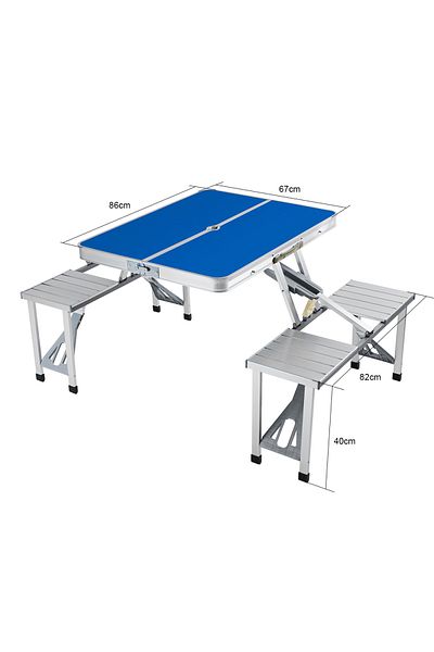 Lawazim Folding Picnic Table with 4 Attached Chairs – Portable Camping Set Parasol Hole Carry Handle