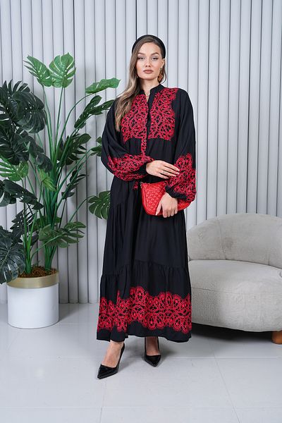EL jadida Women's Plus Size Hijab Viscose Dress Black Red