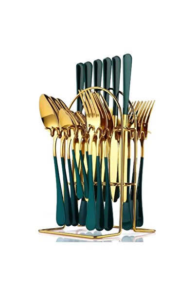 Rovitech 24-piece cutlery set, stainless steel, green/gold,