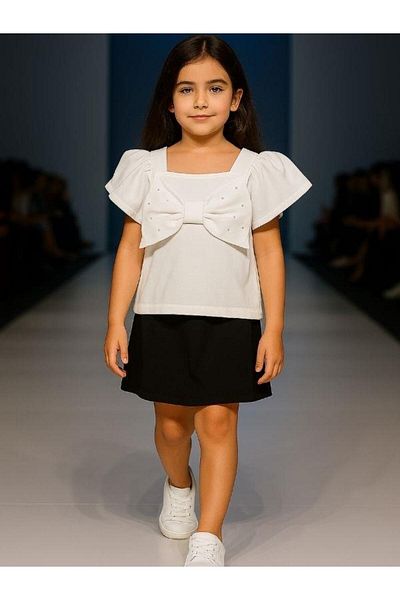 Zekids Girl's Cotton Bow Stone Blouse