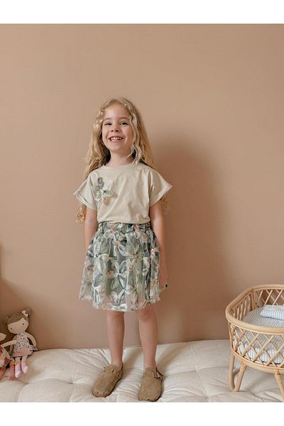 YİGİT BUTİK Yigit Butik Floral Patterned Skirt Girl's Bottom Top Set