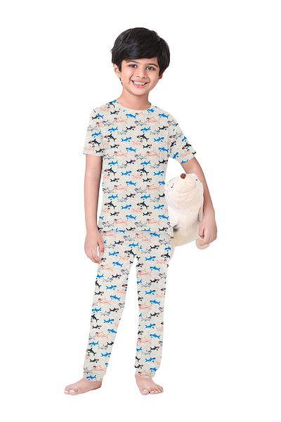 LAUREN SMITH Kids Boys' 100% Cotton Loungewear Set –Trendy Top and Pajama Bottom with Playful Prints