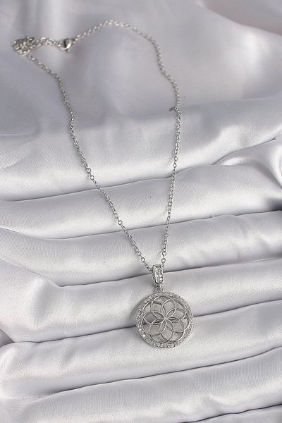 Skygo 316L Steel Silver Color Chain Zircon Stone Lotus Model Women's Necklace - Tj-Bko9731