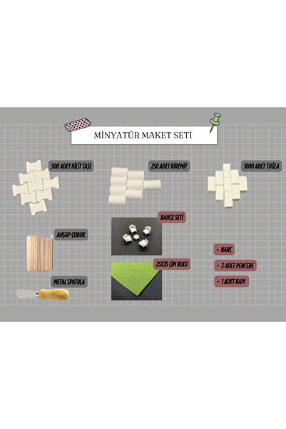 archsanat Minyatür İnşaat Seti 1000 Tuğla 250 Kremit 500 Kilit Taşı