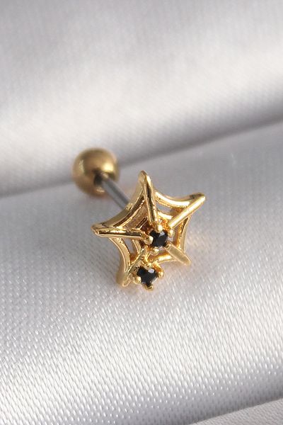 Skygo 316L Steel Gold Color Black Zircon Stone That Is Spider Web Model Tragus Piercing