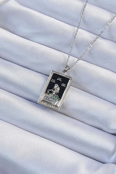 Skygo 316L Steel Chain Silver Color Zircon Stone with Black Enamel Girl Figure Tarot Necklace - Tj-Bko9228