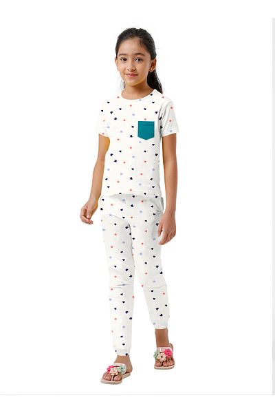 LAUREN SMITH Kids Cotton-Lycra Loungewear Set – Trendy Prints, T-Shirt & Pajama Bottoms with Pockets
