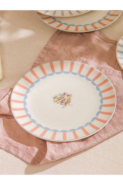 LC Waikiki Mixed Flower Printed Porcelain Cake Plate Set of 4 19 cm