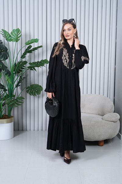 EL jadida Women's Sequin Embroidered Embroidered Plus Size Hijab Dress Black