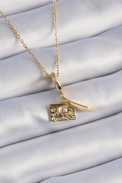 Skygo Gold Colored 316L Heart Detailed Letter Figure Women's Necklace - Tj-Bko9314