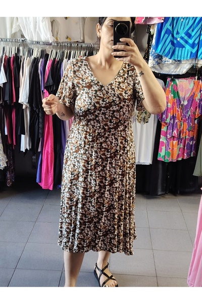 tellevolle kır çiçekli v yaka şalaş elbise