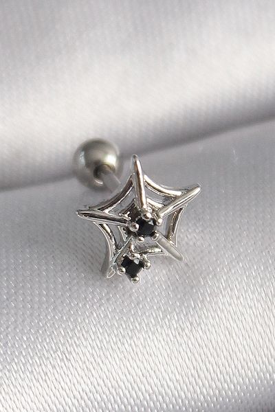 Skygo 316L Steel Silver Color Black Zircon Stone Detail Spider Web Model Tragus Piercing - Tj-Pr1293