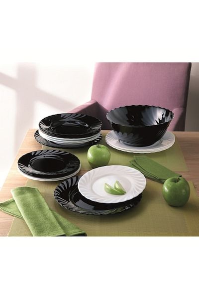 Luminarc Trianon Dinner Set, 19 Pieces, White/Black