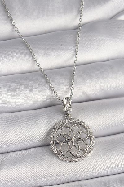 Skygo 316L Steel Silver Color Chain Zircon Stone Lotus Model Women's Necklace - Tj-Bko9731