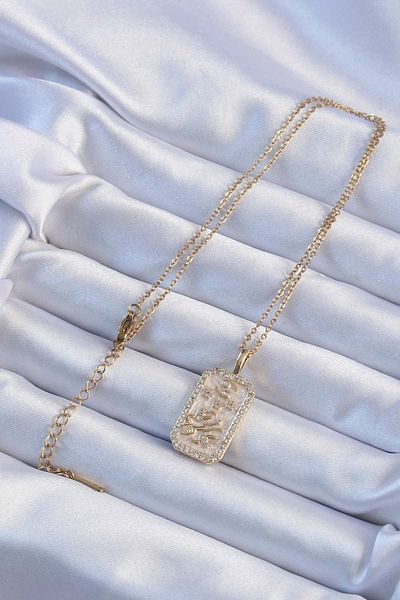 Skygo Gold Colored 316L Steel Zircon Stone Tarot Necklace - Tj-Bko9243
