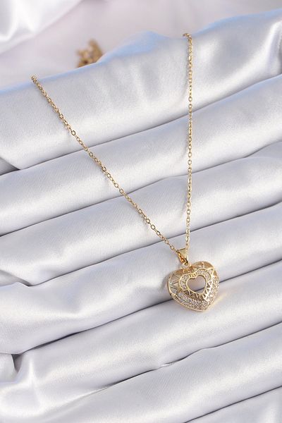 Skygo Vintage Zircon Stone Heart Model Women's Necklace - 316L Steel, Gold Color - Tj-Bko9325