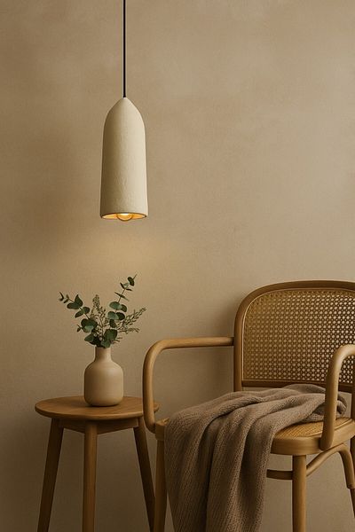 oceanpoint Natural Texture Concrete Pendant Lamp Chandelier, Light Stone Color, Handmade Minimal Ceiling Lighting, 40X15 cm
