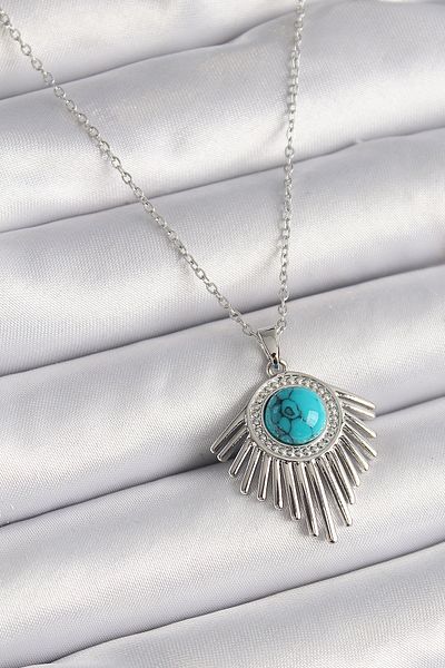 Skygo Silver Color 316L Steel Chain Necklace Blue Beaded Zircon Stone Women