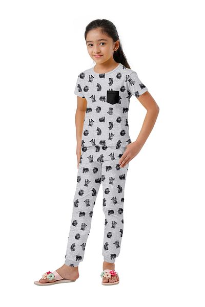LAUREN SMITH Kids Cotton-Lycra Loungewear Set – Trendy Prints, T-Shirt & Pajama Bottoms with Pockets