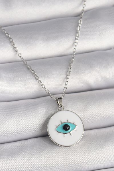 Skygo 316L Steel Silver Color Chain White Enamel Turquoise Eye Embroidery Model Women's Necklace - Tj-Bko9729