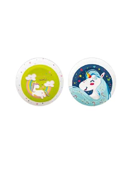 BRANDANI Set of 2 assorted porcelain plates for children, Unicorno collection