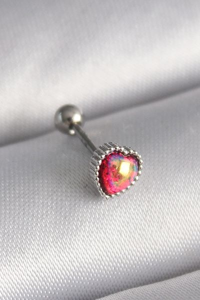 Skygo 316L Silver Heart Tragus Piercing with Red Enamel - Tj-Pr1267