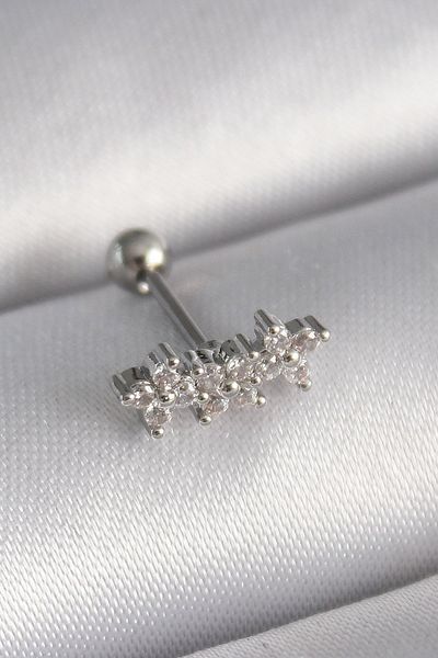 Skygo 316L Silver Clover Tragus Piercing with Zirconia - Tj-Pr1255