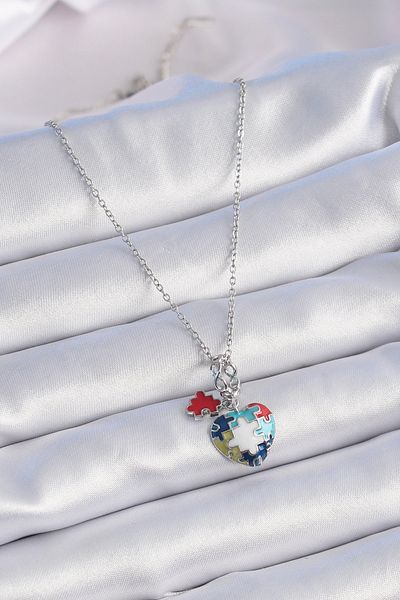 Skygo 316L Steel Heart Figure Charm Motif Colorful Women's Necklace - Tj-Bko9315