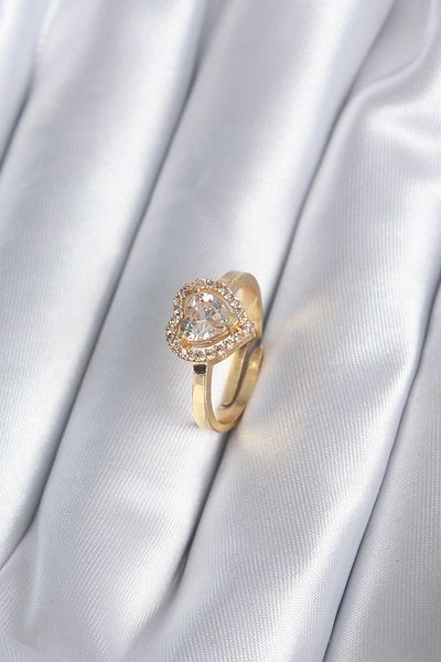 Skygo Brass Gold Zircon Stone Heart Patterned Women's Ring - Tj-Byk2863