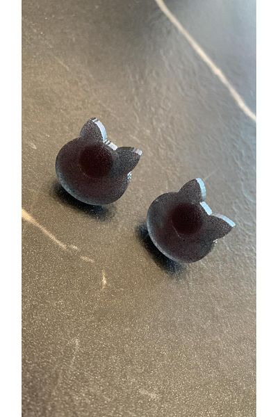 MISS GOLDEN Black Color Cat Dog Face Shaped Small Epoxy Earrings with Gold Accessories Handmade Gift