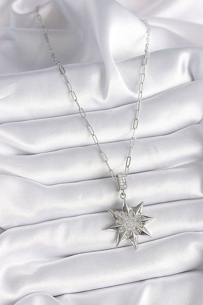 Skygo 316L Silver Polar Star Model Women's Necklace with Zirconia - Tj-Bko9531