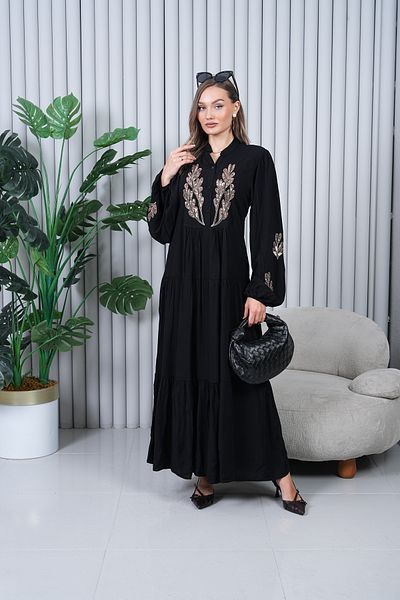 EL jadida Women's Sequin Embroidered Embroidered Plus Size Hijab Dress Black