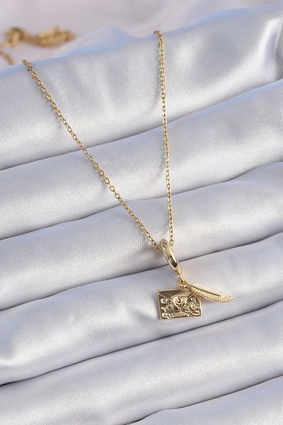 Skygo Gold Colored 316L Heart Detailed Letter Figure Women's Necklace - Tj-Bko9314