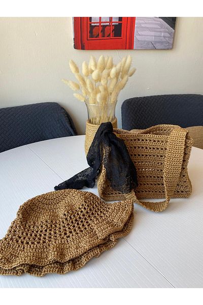 Arvencase Hand Knitted Beach Bag and Hat