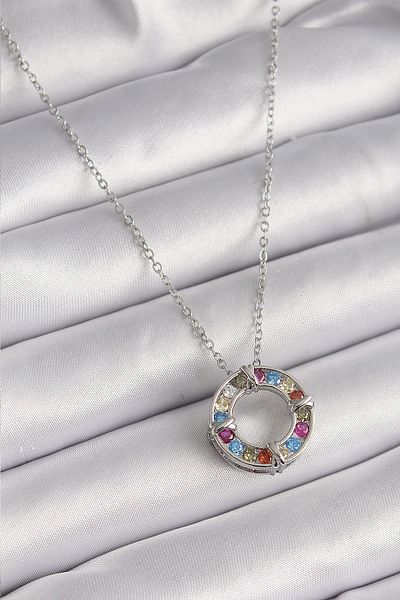 Skygo 316L Silver Color Chain Necklace Xoxo Model - Colorful Zircon Stone Women