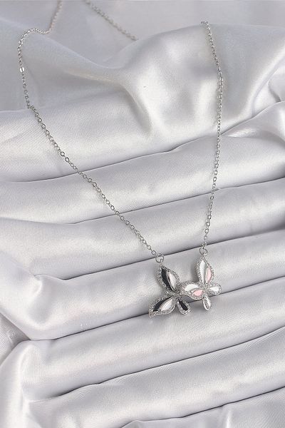 Skygo 316L Steel Silver Color Chain Zircon Stone Colorful Butterfly Model Women's Necklace - Tj-Bko9615